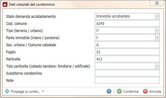 Dati catastali condominio Domustudio