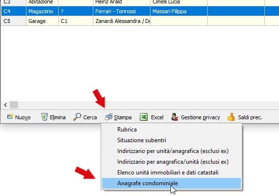 Stampa anagrafe condominiale