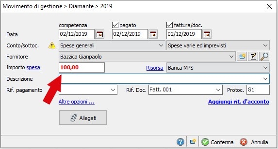 Registrare la fattura con un normale movimento