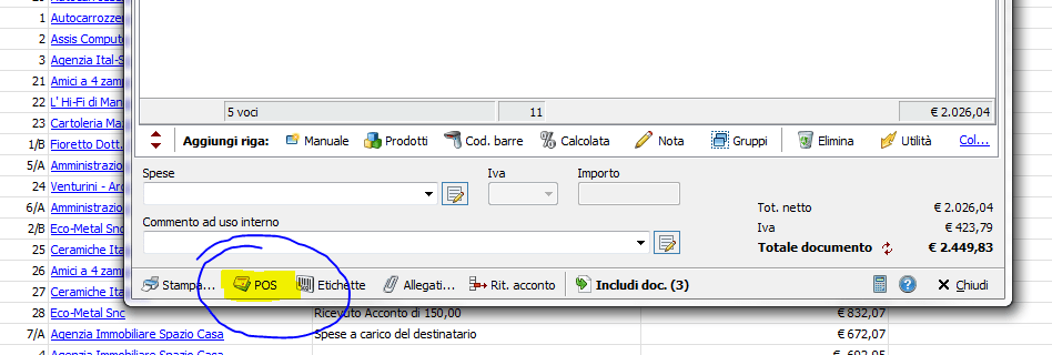 Pagamento POS da fattura su Easyfatt