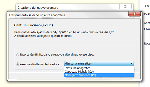 Trasferimento dei saldi