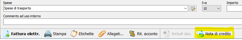 Nota di credito da fattura
