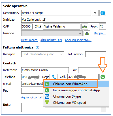 Aggiornamento ver.58: chiamare con whatsapp