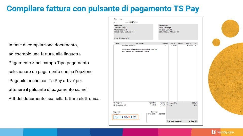 Esempio di fattura con Easyfatt e TS Pay