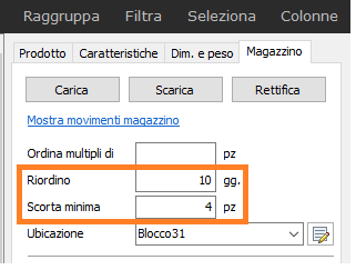 Configurazione iniziale gestione scorte Easyfatt