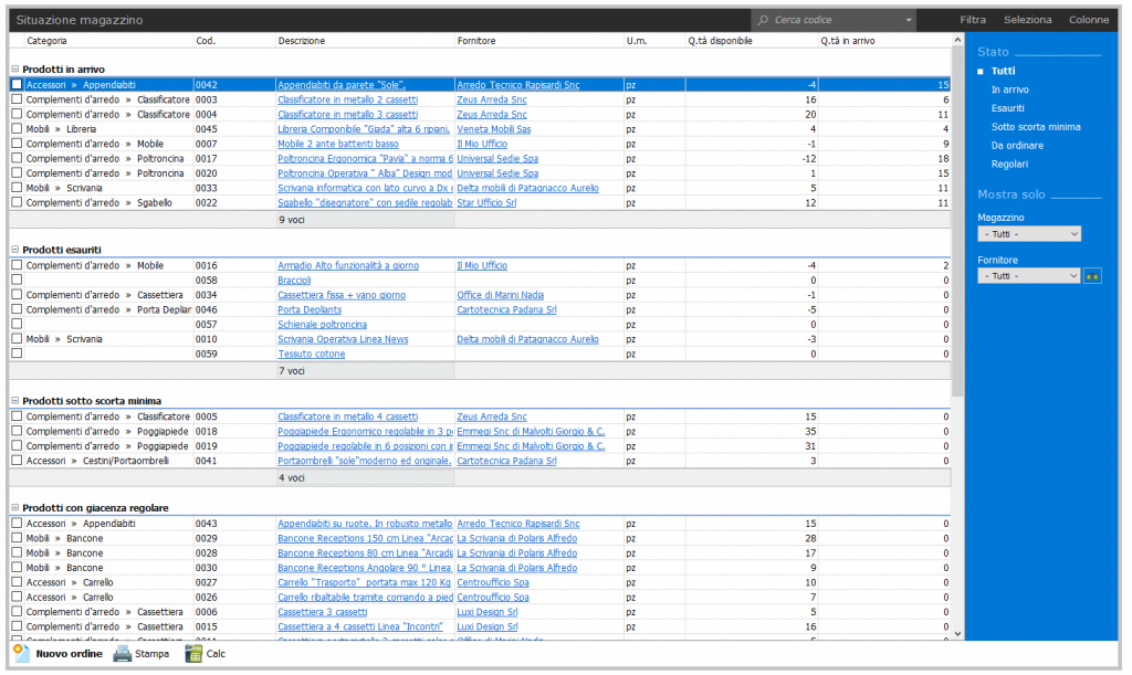 Gestire il magazzino con easyffatt: situazione magazzino