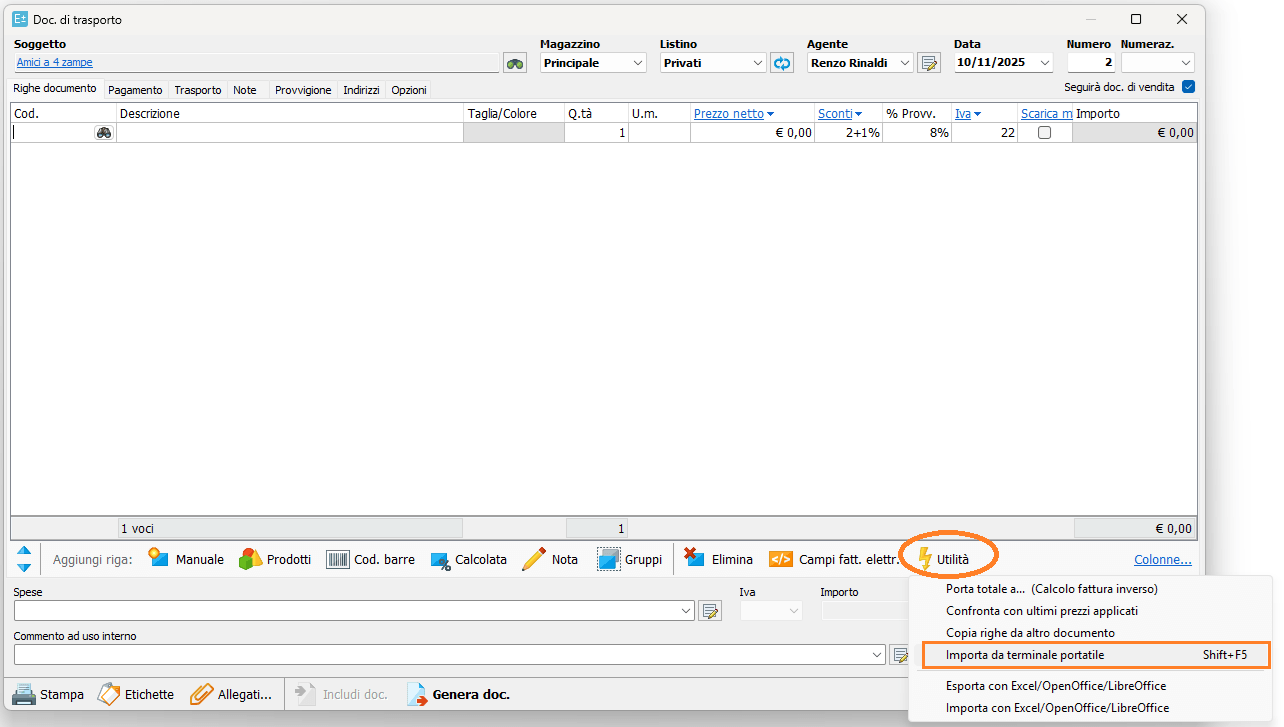 Importazione terminalini codici a barre easyfatt