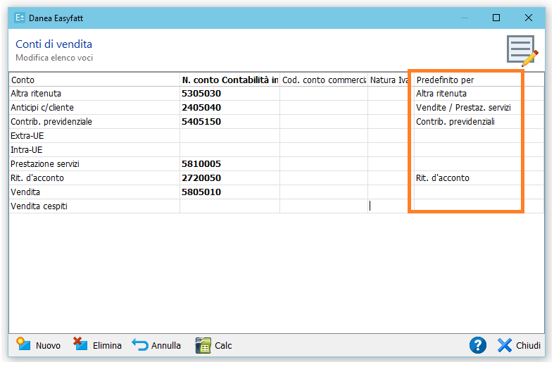 Integrazione Easyfatt e Contabilità in Cloud - configurazione conti di vendita