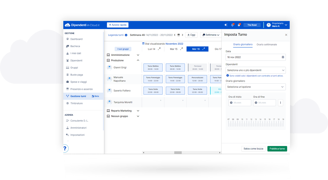 Pianificazione turni di lavoro Dipendenti in Cloud