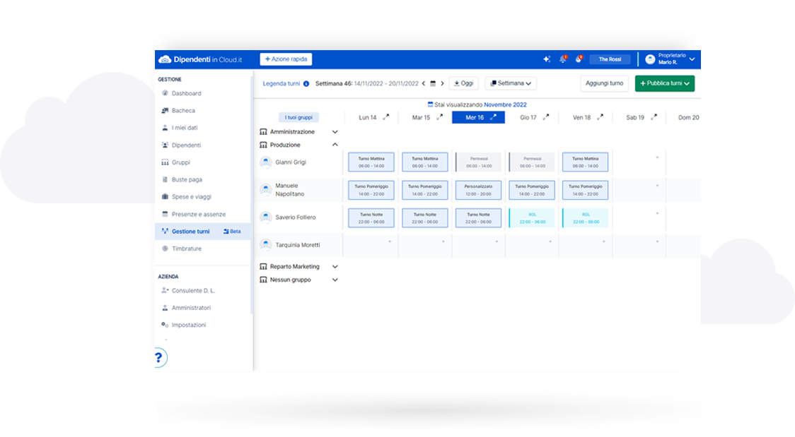 Tabella turni di lavoro Dipendenti in Cloud